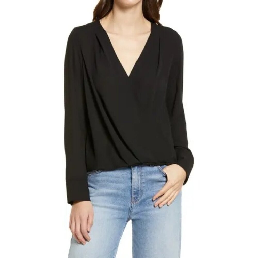 Halogen Shirt‎ Women 3X Black Chiffon Cross Front Long Sleeve Blouse NWT Gothic